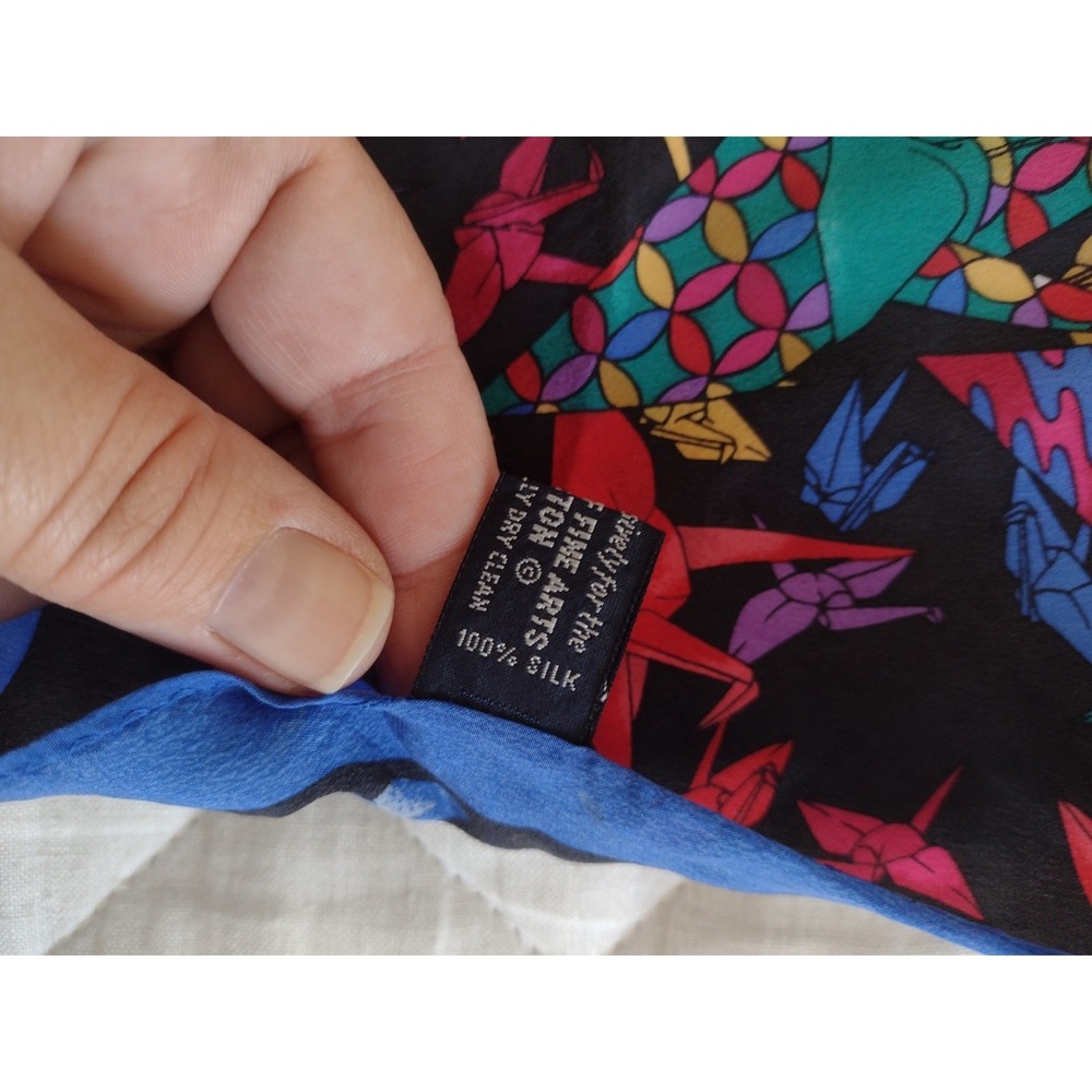 Boston Museum Of Fine Arts Silk Scarf 34" Origami Cranes Colorful Asian - Picture 7 of 13